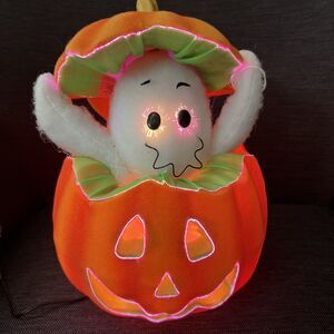 Halloween Fiber Optic Light Up Jack o Lantern Ghost Color Changing 2002 PAC 12"